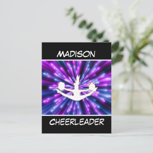 Cheerleader Paarse en Blue Explosion Briefkaart (Staand voorkant)