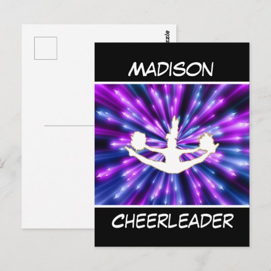 Cheerleader Paarse en Blue Explosion Briefkaart (Voorkant / Achterkant)