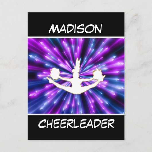 Cheerleader Paarse en Blue Explosion Briefkaart (Voorkant)