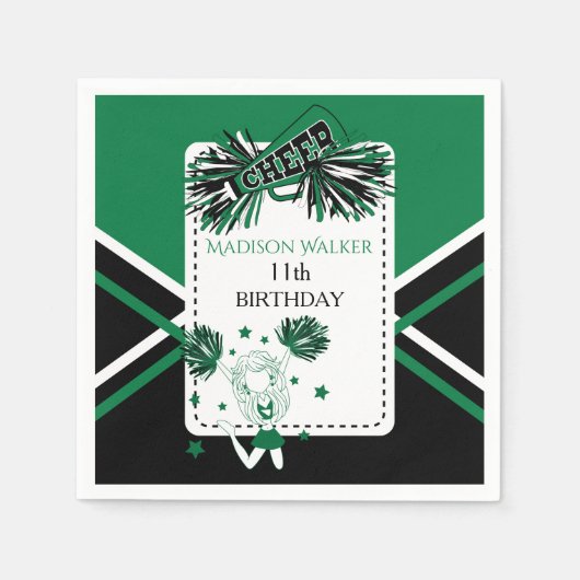 Cheerleader Party Groen, Zwart, Wit Servet (Voorkant)