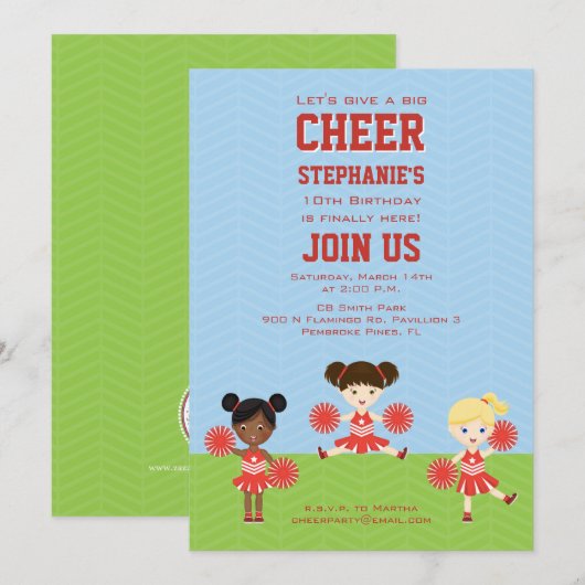 Cheerleader Party Kaart (Voorkant / Achterkant)