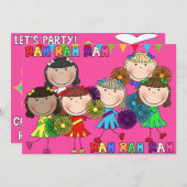 Cheerleader Party Party Birthday Invitation Kaart (Voorkant / Achterkant)