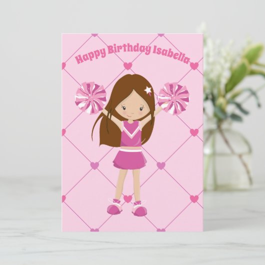 Cheerleader Persoonlijk Roze Birthday Girl Kaart (Staand voorkant)