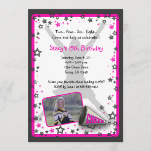 Cheerleader Photo Invitation Kaart