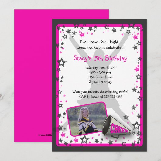 Cheerleader Photo Invitation Kaart (Voorkant / Achterkant)