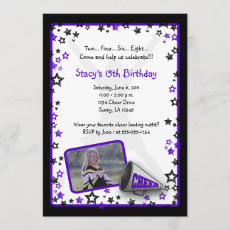 Cheerleader Photo Invitation Paars Kaart