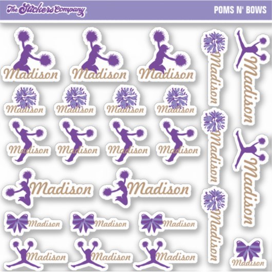 Cheerleader Pom Labels Gepersonaliseerd | School (Voorkant)