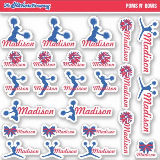 Cheerleader Pom Labels Gepersonaliseerd | School (Voorkant)