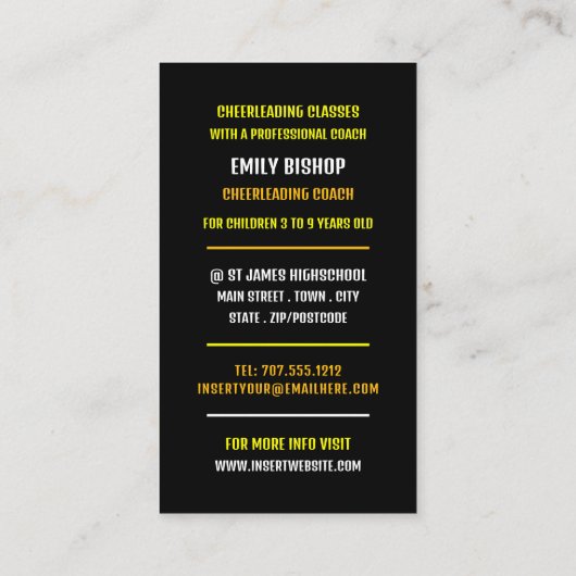 Cheerleader QR-codenummer, Cheerleader Coach Visitekaartje (Achterkant)