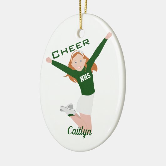 Cheerleader Redhead Green & White Keramisch Ornament (Links)