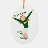 Cheerleader Redhead Green & White Keramisch Ornament (Voorkant)