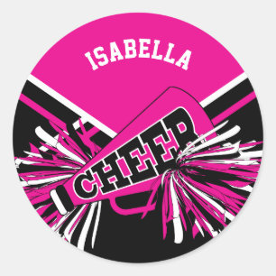 📣 Cheerleader - Roze, Wit en Zwart Ronde Sticker