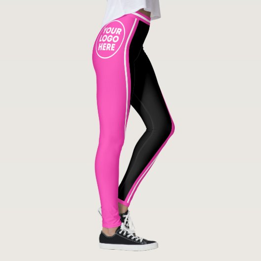 Cheerleader Roze Zwart Brede Gestreepte Foto Logo Leggings (Rechts)
