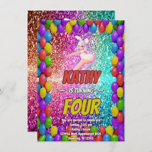 Cheerleader Schattig Konijn Pompom Feestelijke uit Kaart (Voorkant / Achterkant)