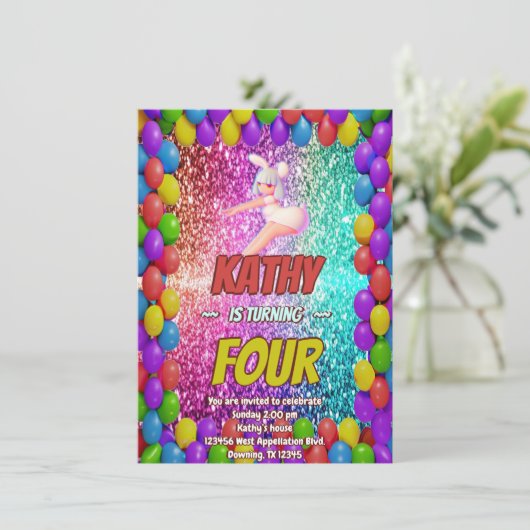 Cheerleader Schattig Konijn Pompom Feestelijke uit Kaart (Staand voorkant)