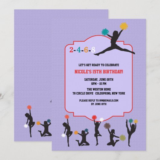 Cheerleader Silhouette - uitnodiging (Voorkant / Achterkant)