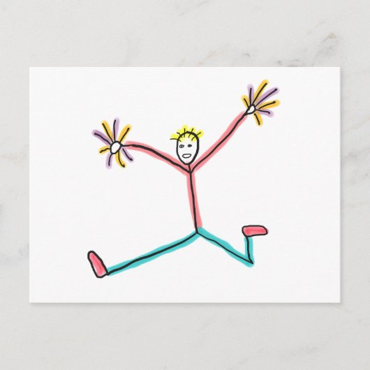 Cheerleader Springende Stick Figure Briefkaart (Voorkant)