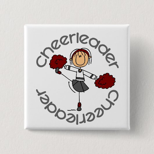 Cheerleader Stick Figuur Vierkante Button 5,1 Cm (Voorkant)