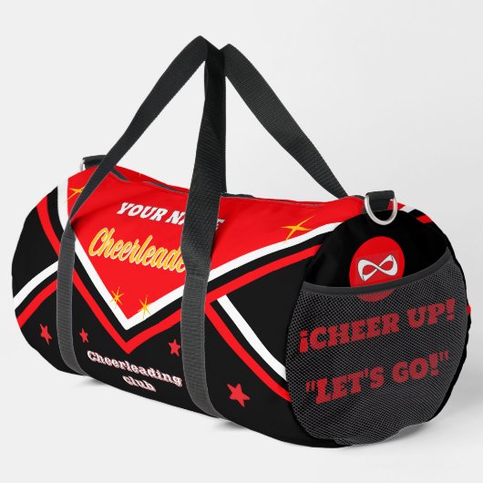 Cheerleader tas, personaliseer rood, wit & zwart plunjezak (Rechterhoek)