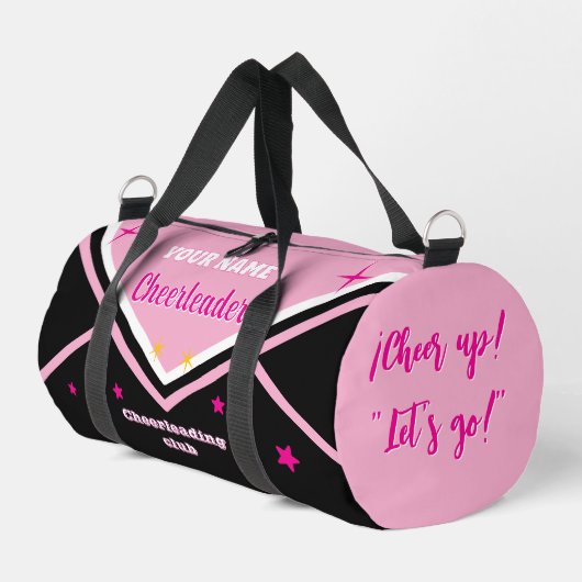 Cheerleader tas, personaliseer roze, wit & zwart plunjezak (Linkerhoek)