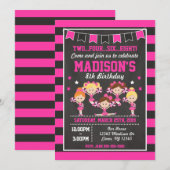 Cheerleader Verjaardag Uitnodiging / Roze & Zwart (Voorkant / Achterkant)