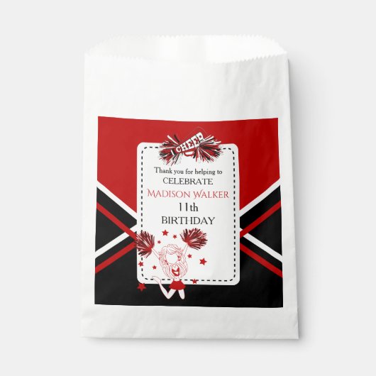 Cheerleader verjaardagsfeest rood, zwart, wit bedankzakje (Voorkant)