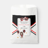 Cheerleader verjaardagsfeest zwart, rood, wit bedankzakje (Voorkant)