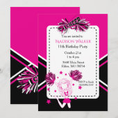 Cheerleader Verjaardagsfeestje Heet Roze, Zwart, W Kaart (Voorkant / Achterkant)