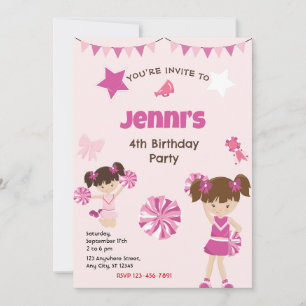 Cheerleader Verjaardagsfeestuitnodiging Feestdagenkaart