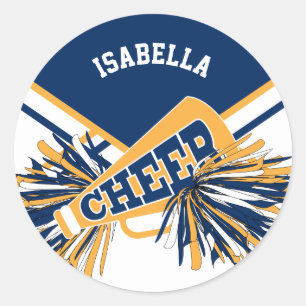 📣 Cheerleader - White, Blue and Gold Ronde Sticker