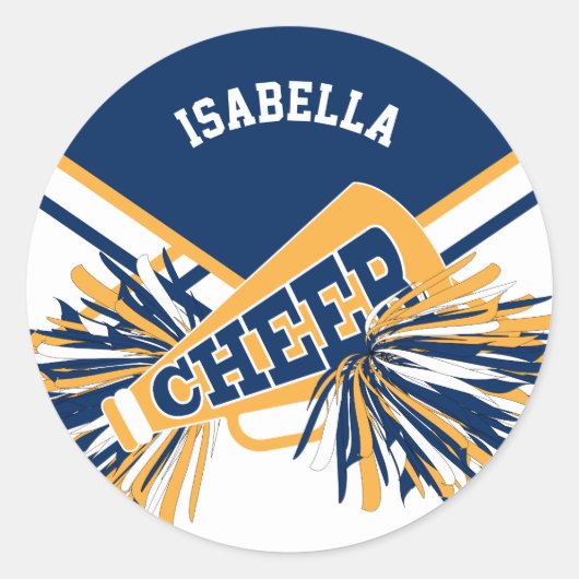 📣 Cheerleader - White, Blue and Gold Ronde Sticker (Voorkant)