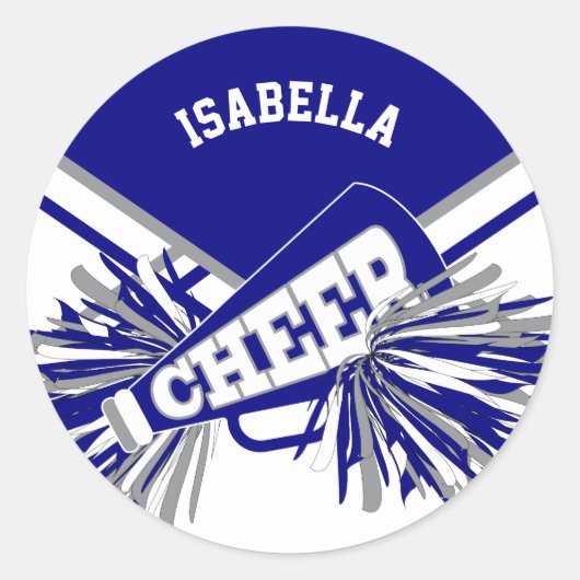 📣 Cheerleader - White, Blue and Grey Ronde Sticker (Voorkant)