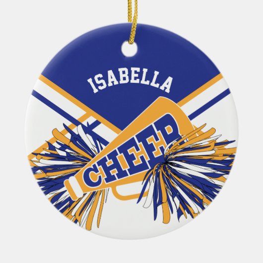 Cheerleader 📣 💖 - White, Blue en Gold Keramisch Ornament (Voorkant)