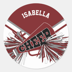 📣 Cheerleader - Wit, Wijnrood en Grijs Ronde Sticker