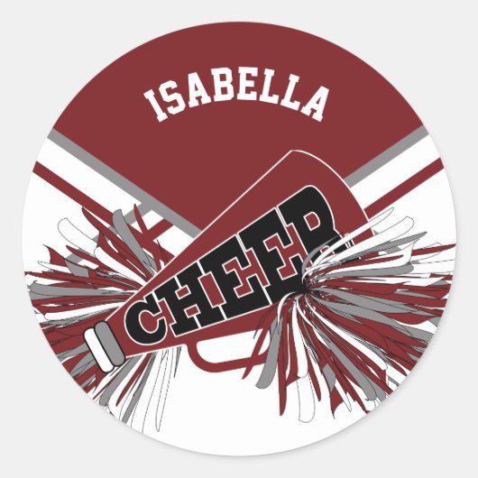 📣 Cheerleader - Wit, Wijnrood en Grijs Ronde Sticker (Voorkant)