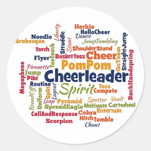 Cheerleader Word Cloud (heer Leader) Ronde Sticker (Voorkant)