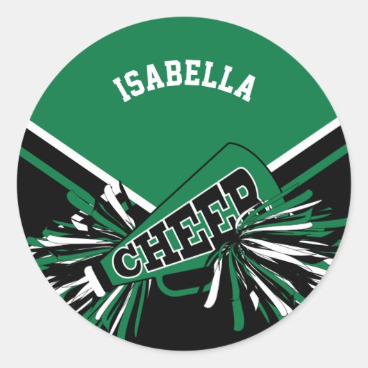 📣 Cheerleader - Zwart, Groen en Wit Ronde Sticker (Voorkant)