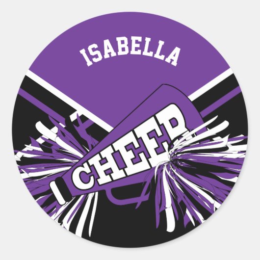 📣 Cheerleader - Zwart, Paarse en Wit Ronde Sticker (Voorkant)