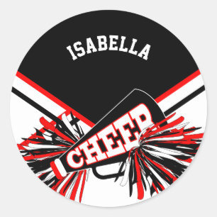📣 Cheerleader - Zwart, Rood en Wit Ronde Sticker