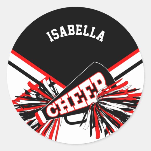 📣 Cheerleader - Zwart, Rood en Wit Ronde Sticker (Voorkant)