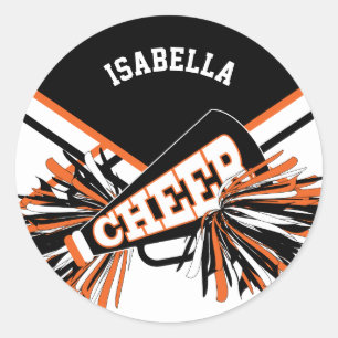 📣 Cheerleader - Zwart, Sinaasappel en Wit Ronde Sticker