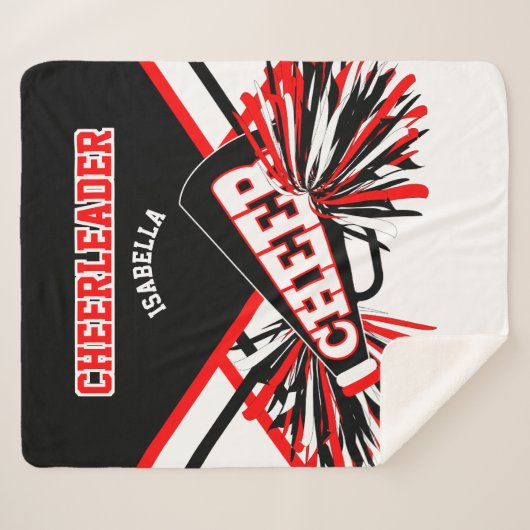 Cheerleader 📣 - zwart, wit en rood sherpa deken (Voorkant (horizontaal))