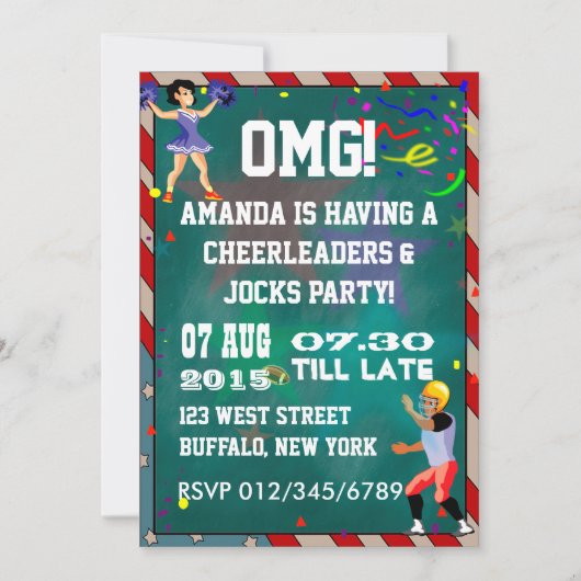 Cheerleaders en sporters schoolbord kaart (Voorkant)