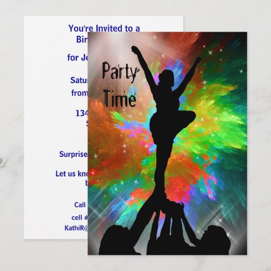 Cheerleaders in een Colorburst Invite Kaart (Voorkant / Achterkant)