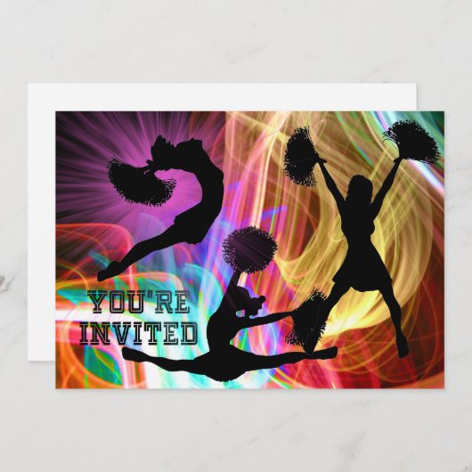 Cheerleaders in Electric Swirls Je bent uitgenodig Kaart (Voorkant / Achterkant)
