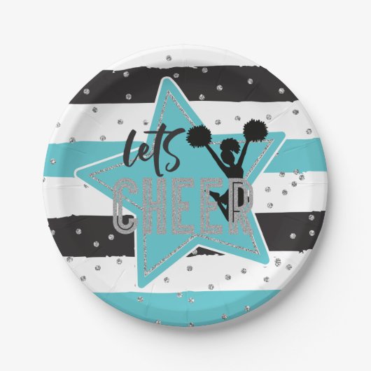 Cheerleading blauw Zilver Zwart Cheer Verjaardag Papieren Bordje (Voorkant)