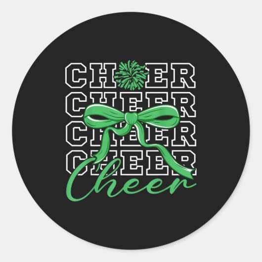 Cheerleading Cheer Green Coquette Bow Cheerleader  Ronde Sticker (Voorkant)