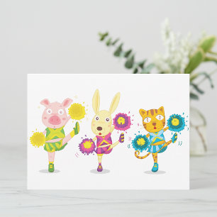 Cheerleading Dierentrio Pig Bunny en Kat Kaart