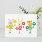 Cheerleading Dierentrio Pig Bunny en Kat Kaart (Staand voorkant)