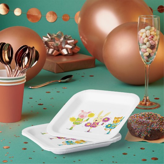 Cheerleading Dierentrio Pig Bunny en Kat Papieren Bordje